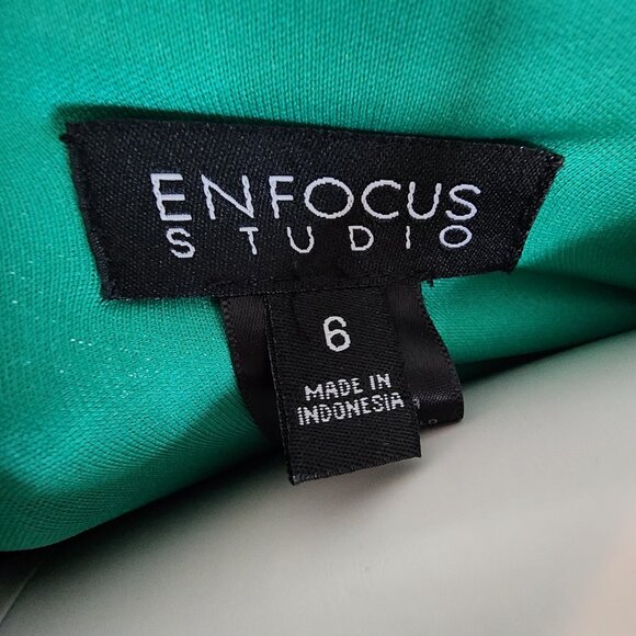 Enfocus Studio Dress Womens Size 6 Solid All Emerald Green Textured Pleated Cute - Picture 5 of 6